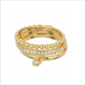 NORDSTROM COVET GOLD PLATED CRYSTALS TEXTURE STACKING RINGS